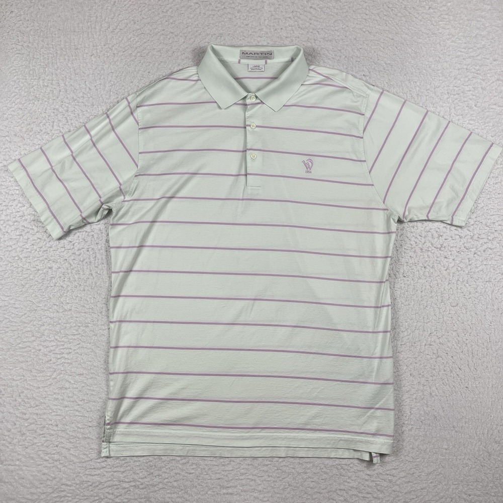 Martin Polo Shirt Mens Large Green Purple‎ Striped Westwood Country Club Casual